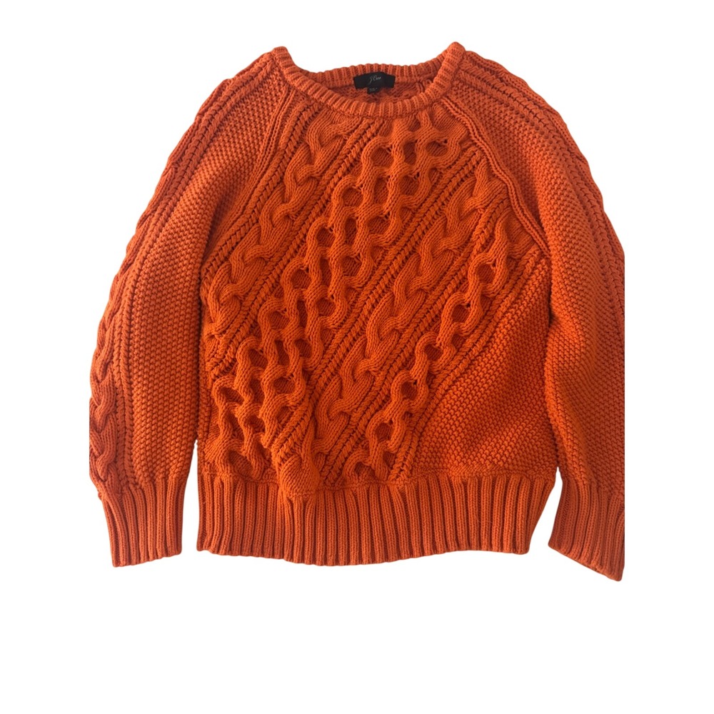 J.Crew Re-Imagined Orange Cable Knit Cotton Blend Sweater Womens Medium Raglan